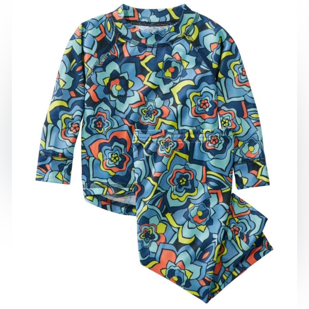 L.L. Bean Navy, Light Blue, Coral and Yellow Floral Toddler Pajama Set